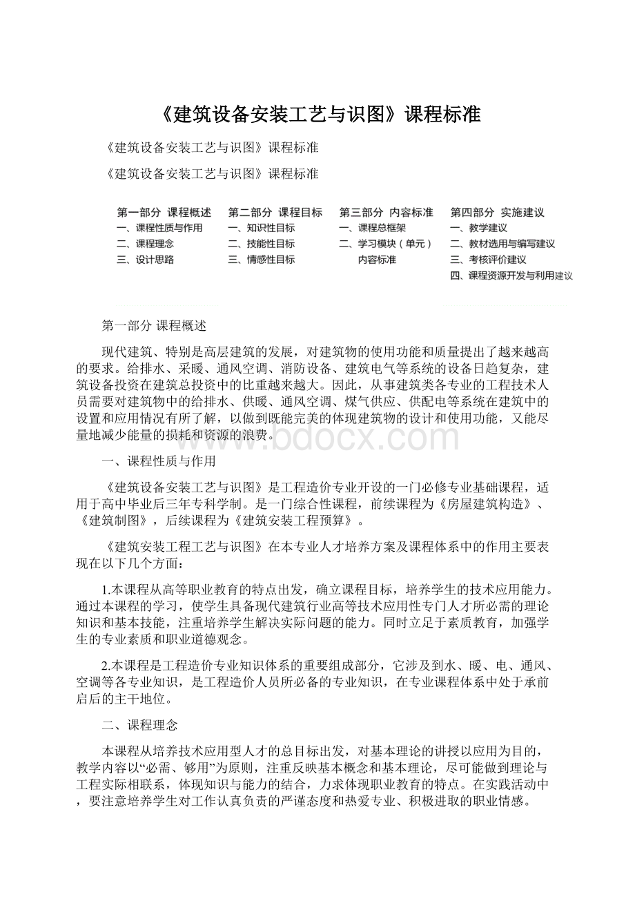 《建筑设备安装工艺与识图》课程标准Word下载.docx