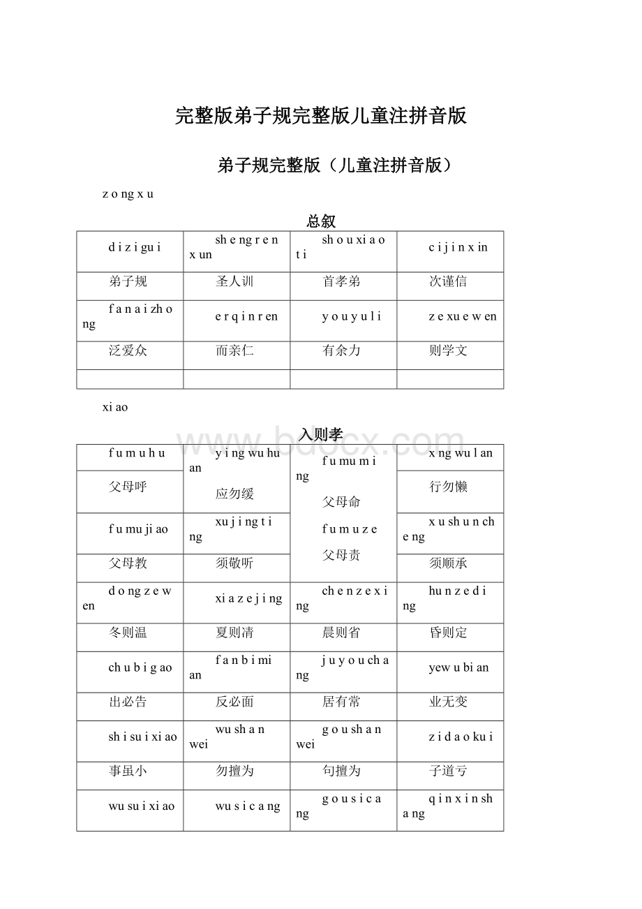 完整版弟子规完整版儿童注拼音版.docx