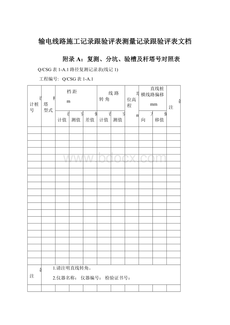 输电线路施工记录跟验评表测量记录跟验评表文档.docx_第1页