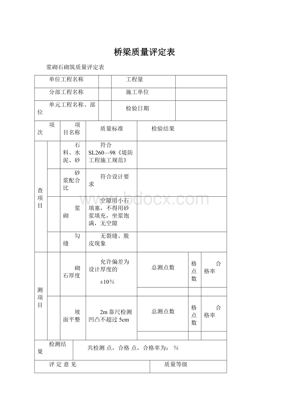 桥梁质量评定表Word文档格式.docx_第1页