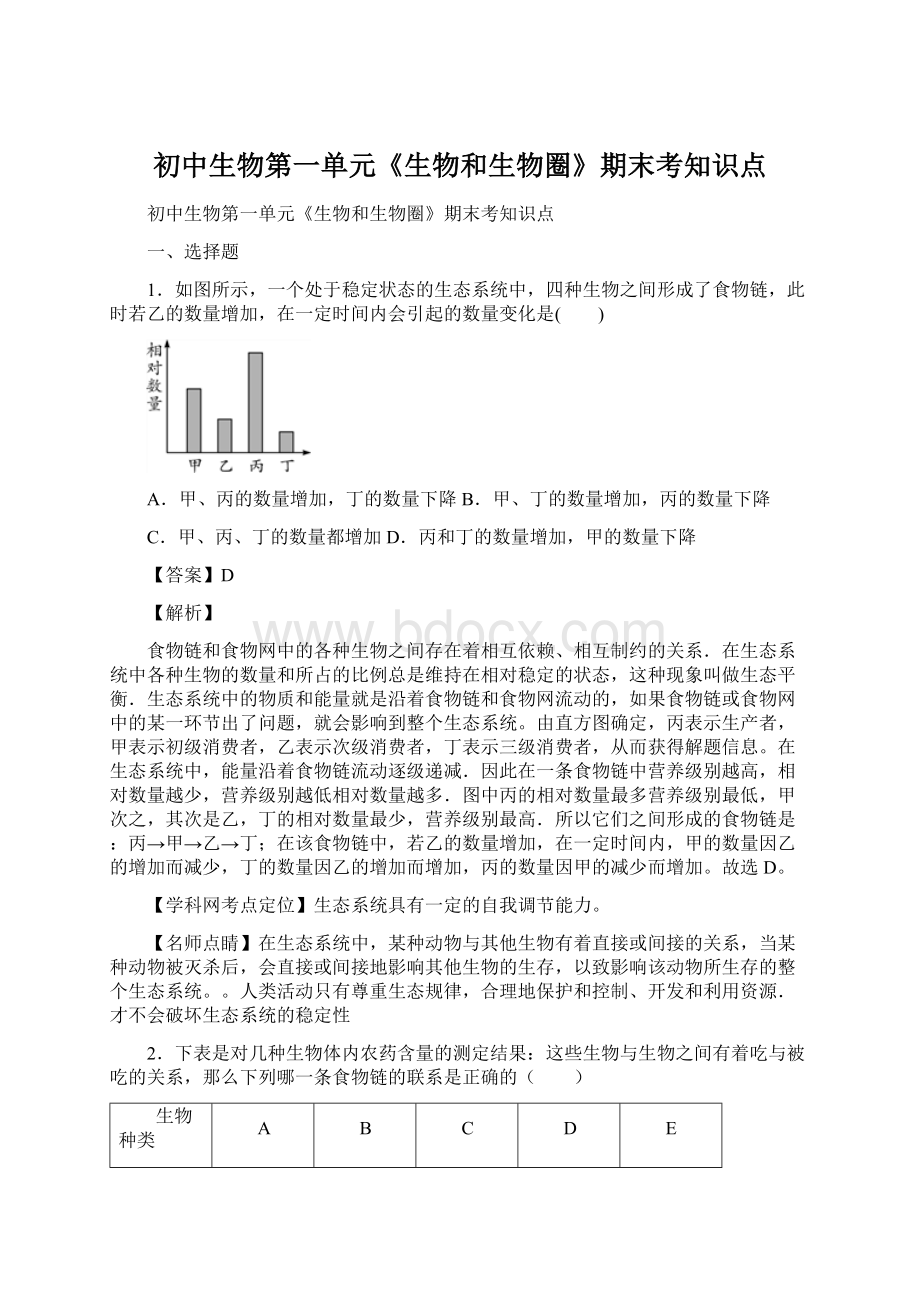 初中生物第一单元《生物和生物圈》期末考知识点.docx_第1页