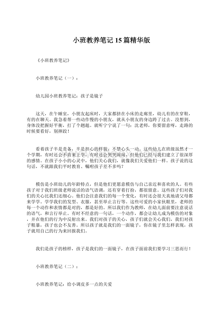 小班教养笔记15篇精华版Word格式文档下载.docx