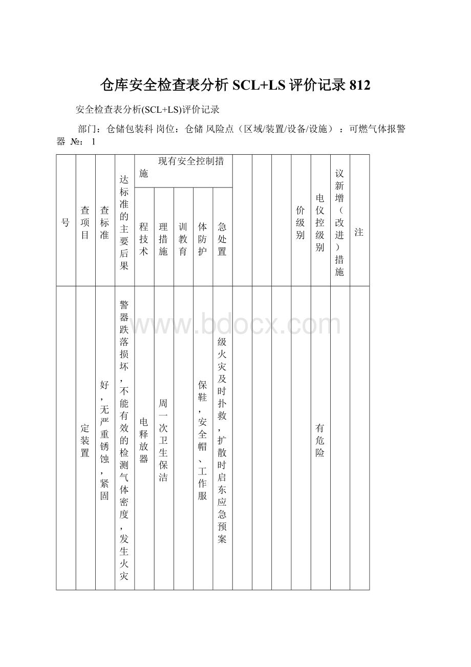 仓库安全检查表分析SCL+LS评价记录812文档格式.docx_第1页