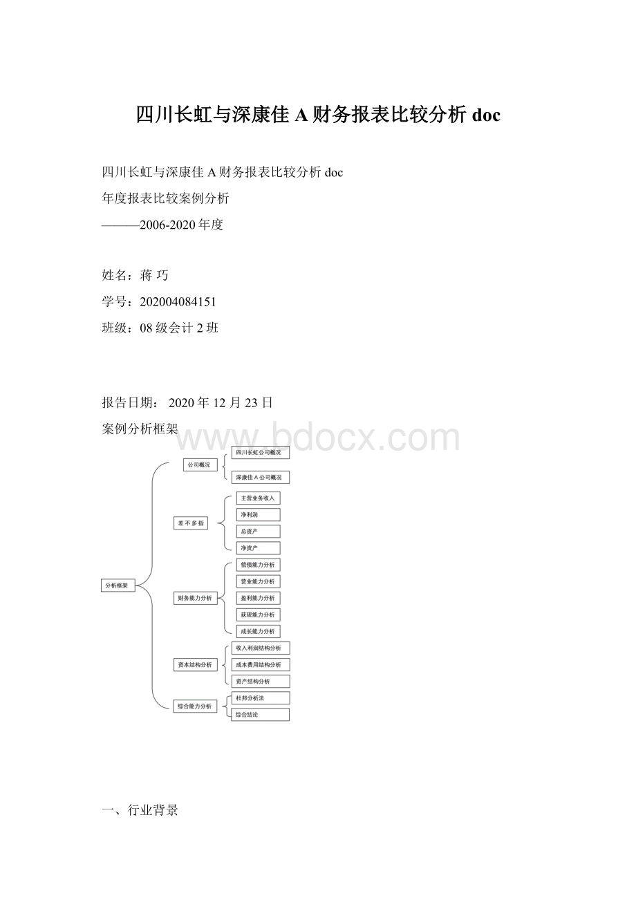 四川长虹与深康佳A财务报表比较分析docWord格式文档下载.docx