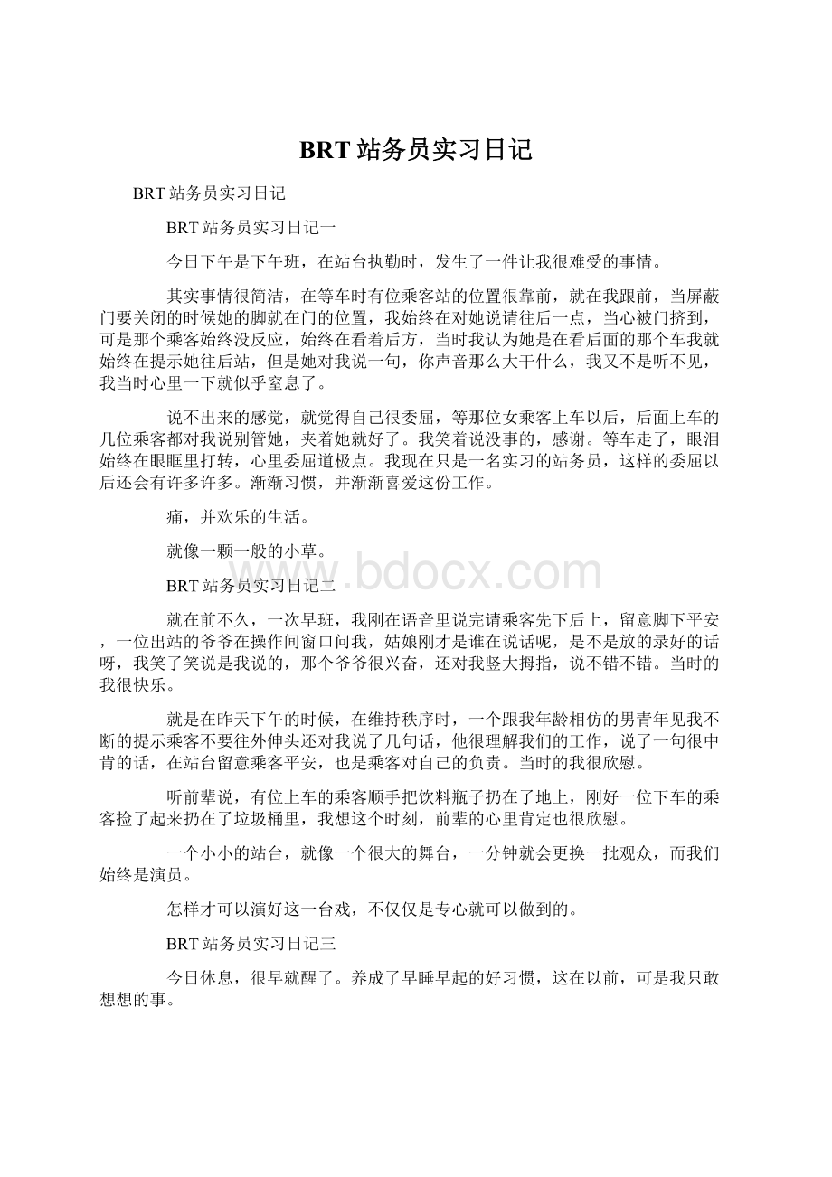 BRT站务员实习日记Word下载.docx