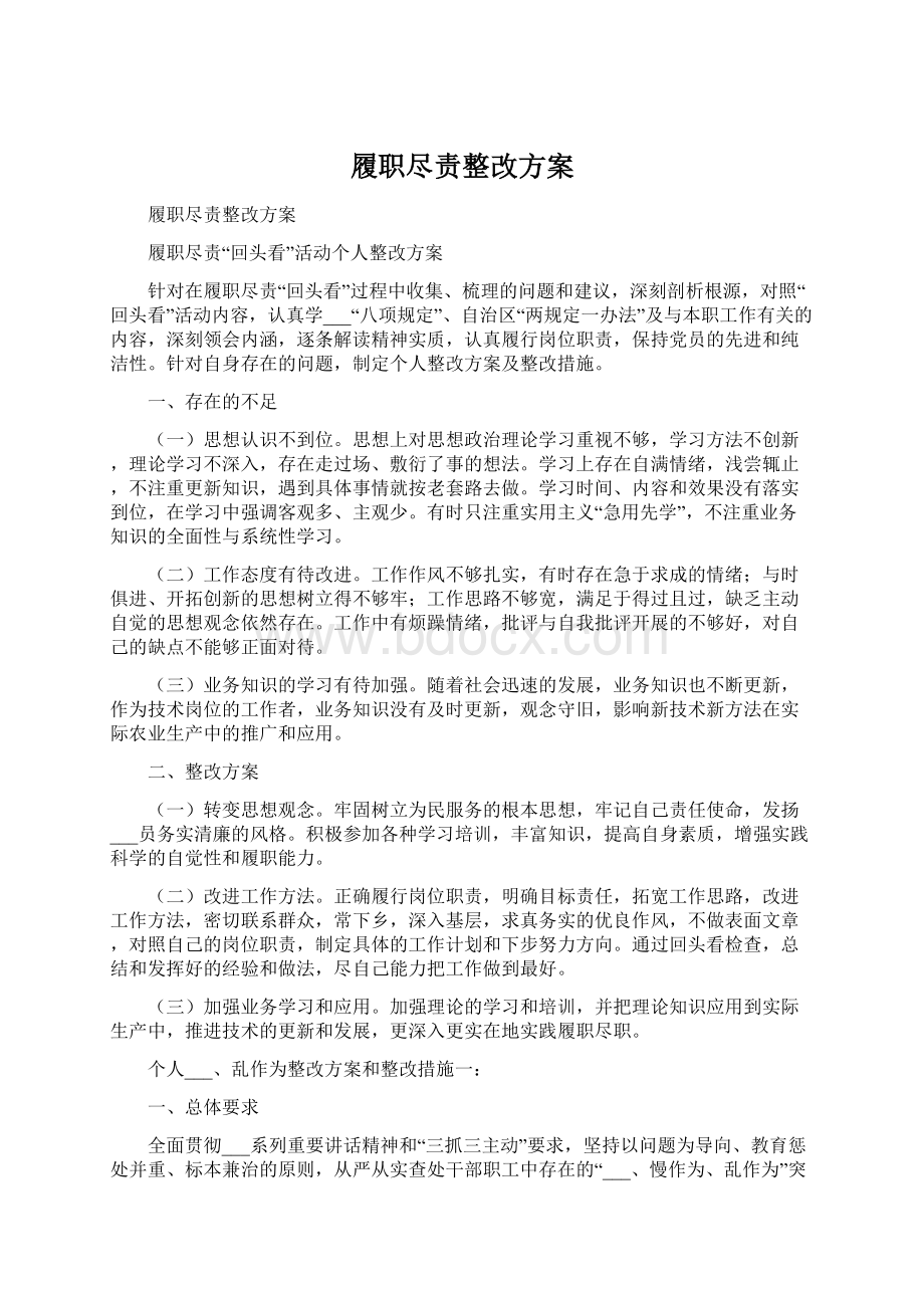 履职尽责整改方案文档格式.docx