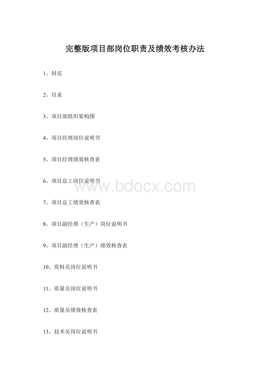 完整版项目部岗位职责及绩效考核办法Word文件下载.docx