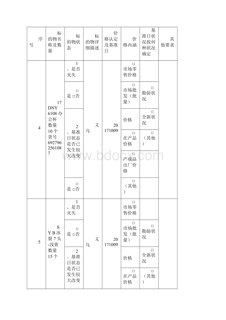 价格认定标的物明细表基本样式1文档格式.docx_第3页