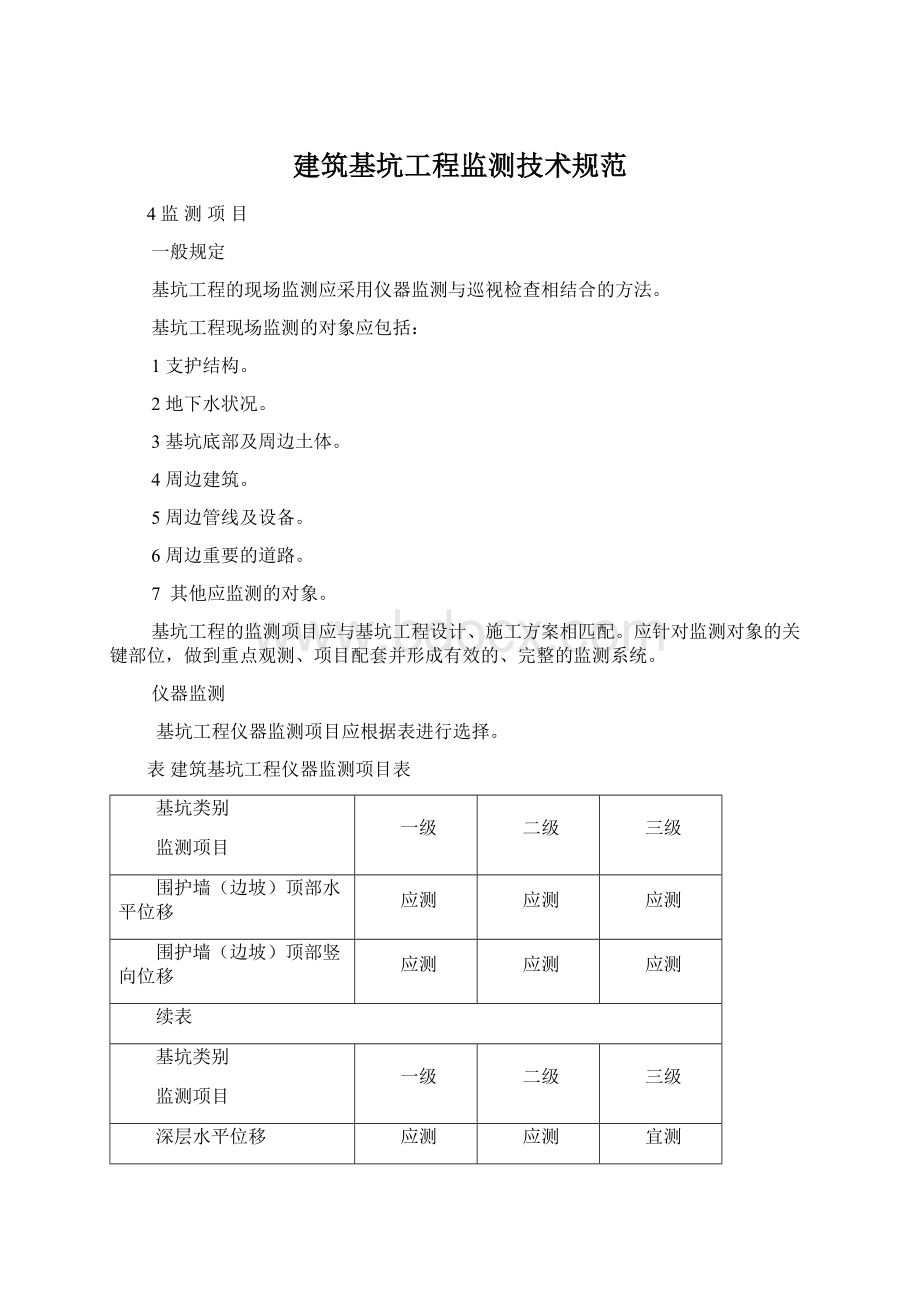 建筑基坑工程监测技术规范Word文档下载推荐.docx