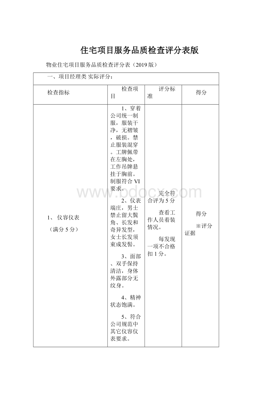 住宅项目服务品质检查评分表版Word文档格式.docx_第1页