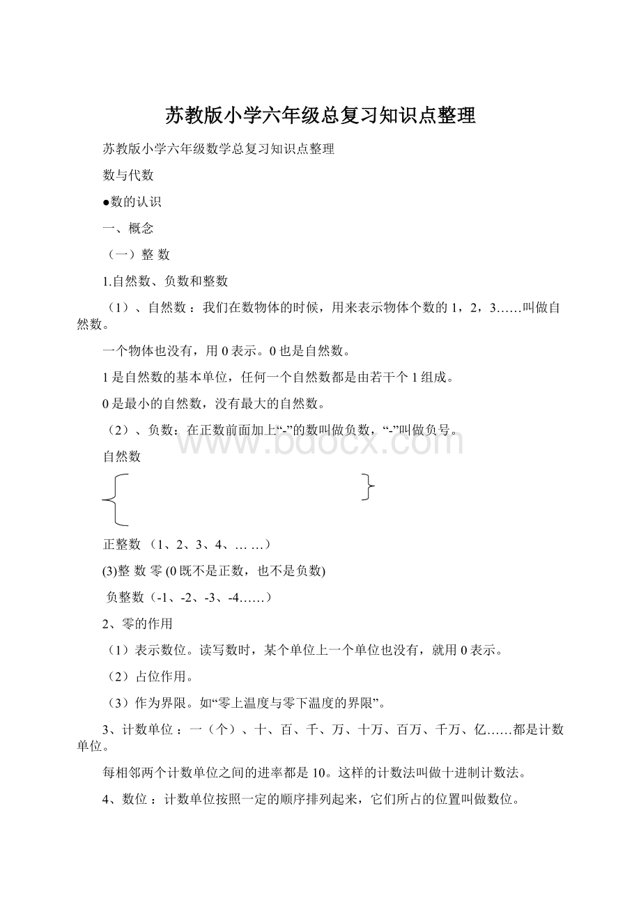 苏教版小学六年级总复习知识点整理.docx