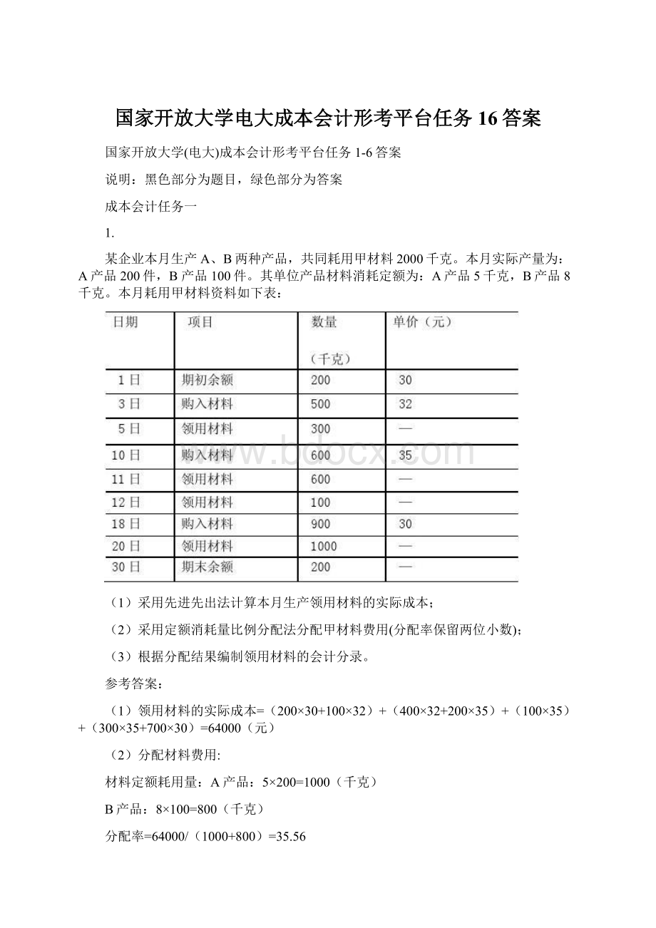 国家开放大学电大成本会计形考平台任务16答案Word文档下载推荐.docx