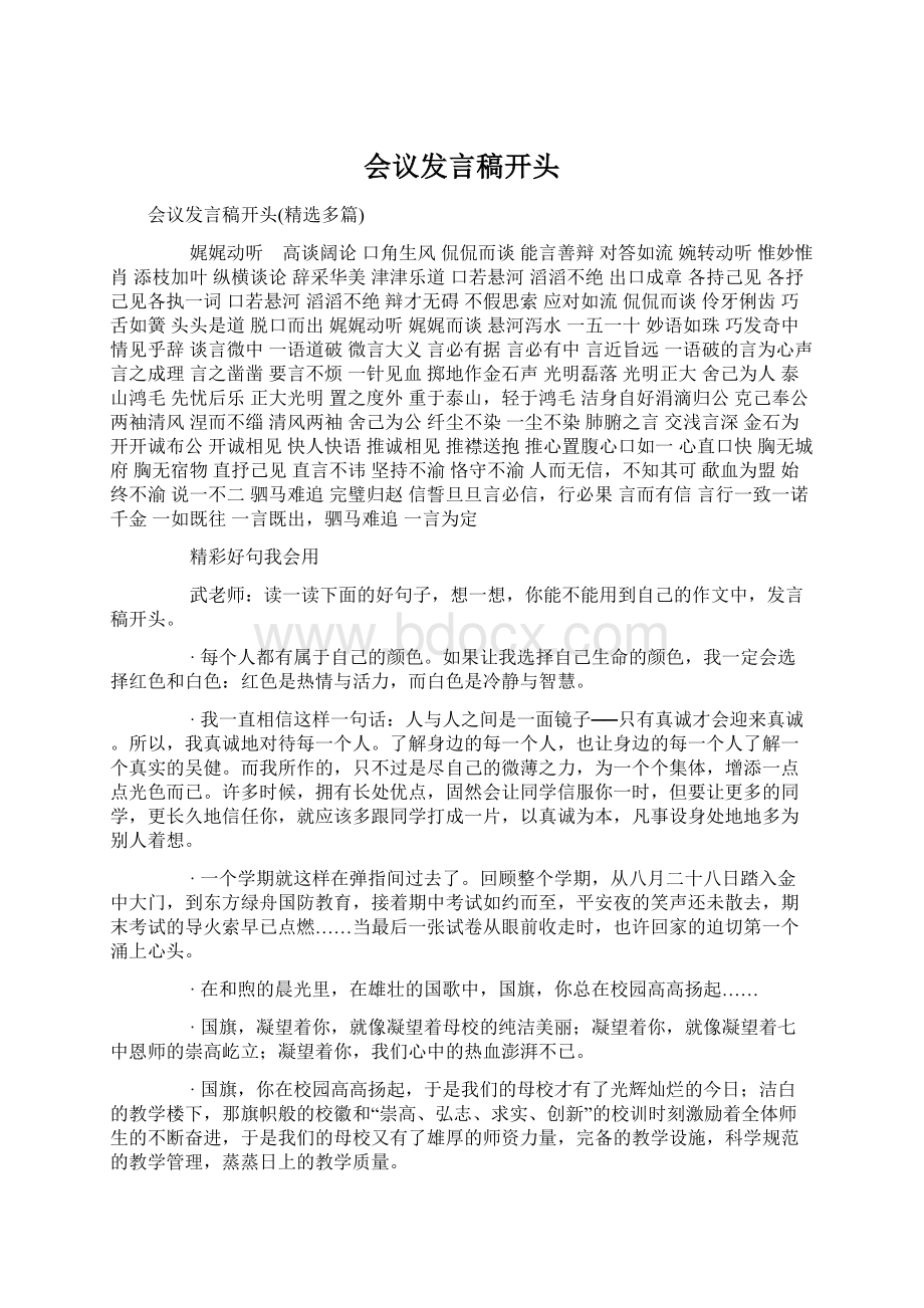 会议发言稿开头Word格式文档下载.docx