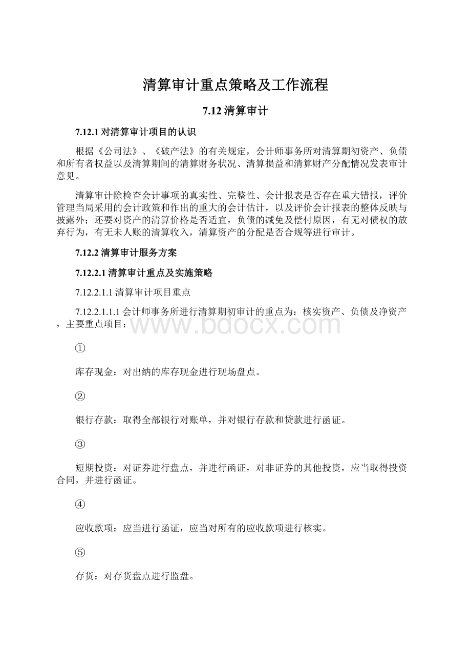 清算审计重点策略及工作流程Word格式文档下载.docx