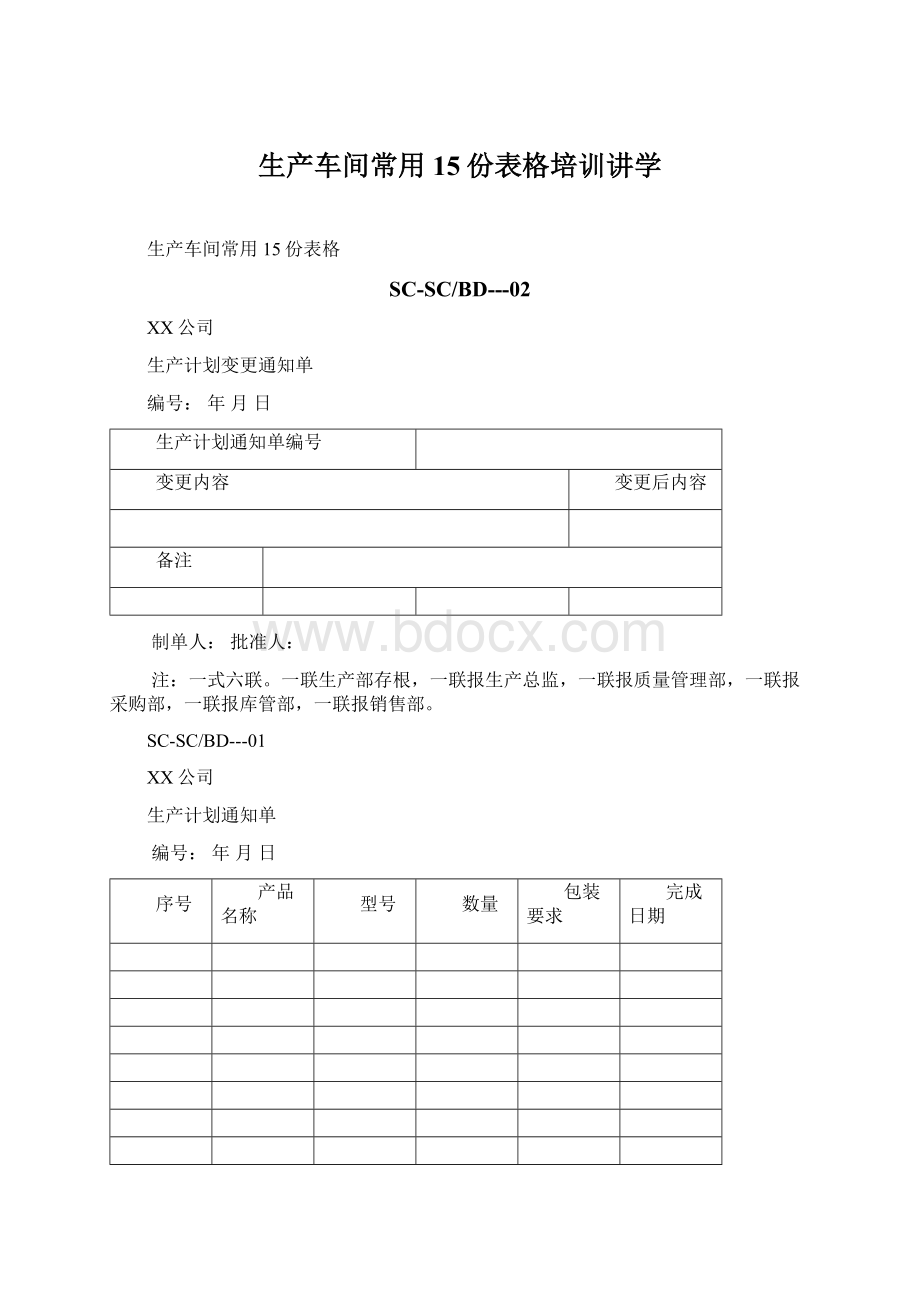 生产车间常用15份表格培训讲学.docx