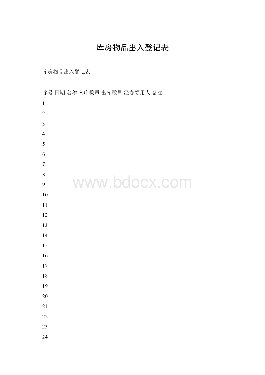 库房物品出入登记表Word文档格式.docx_第1页