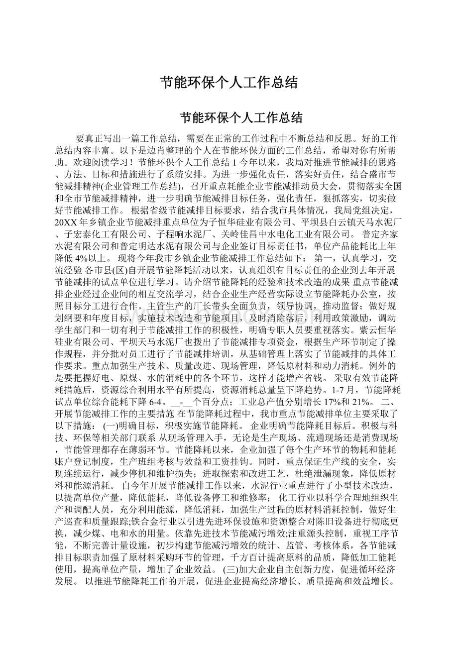 节能环保个人工作总结Word格式文档下载.docx