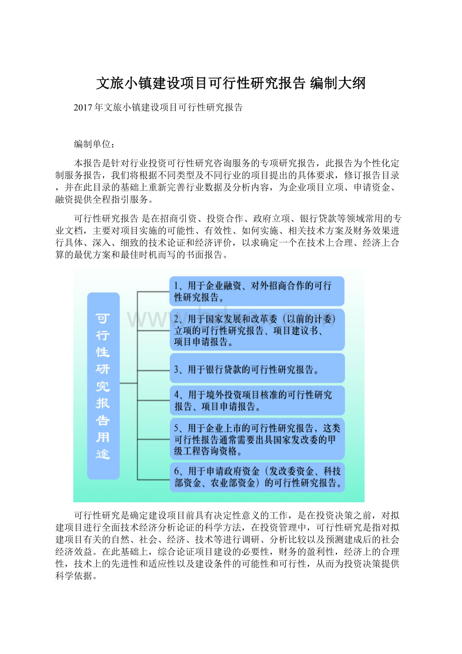 文旅小镇建设项目可行性研究报告 编制大纲.docx