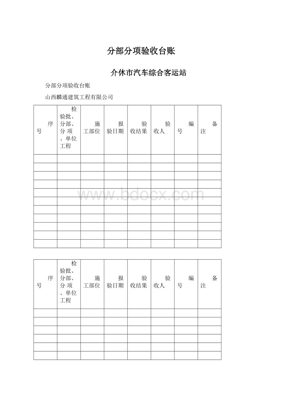 分部分项验收台账Word文档下载推荐.docx