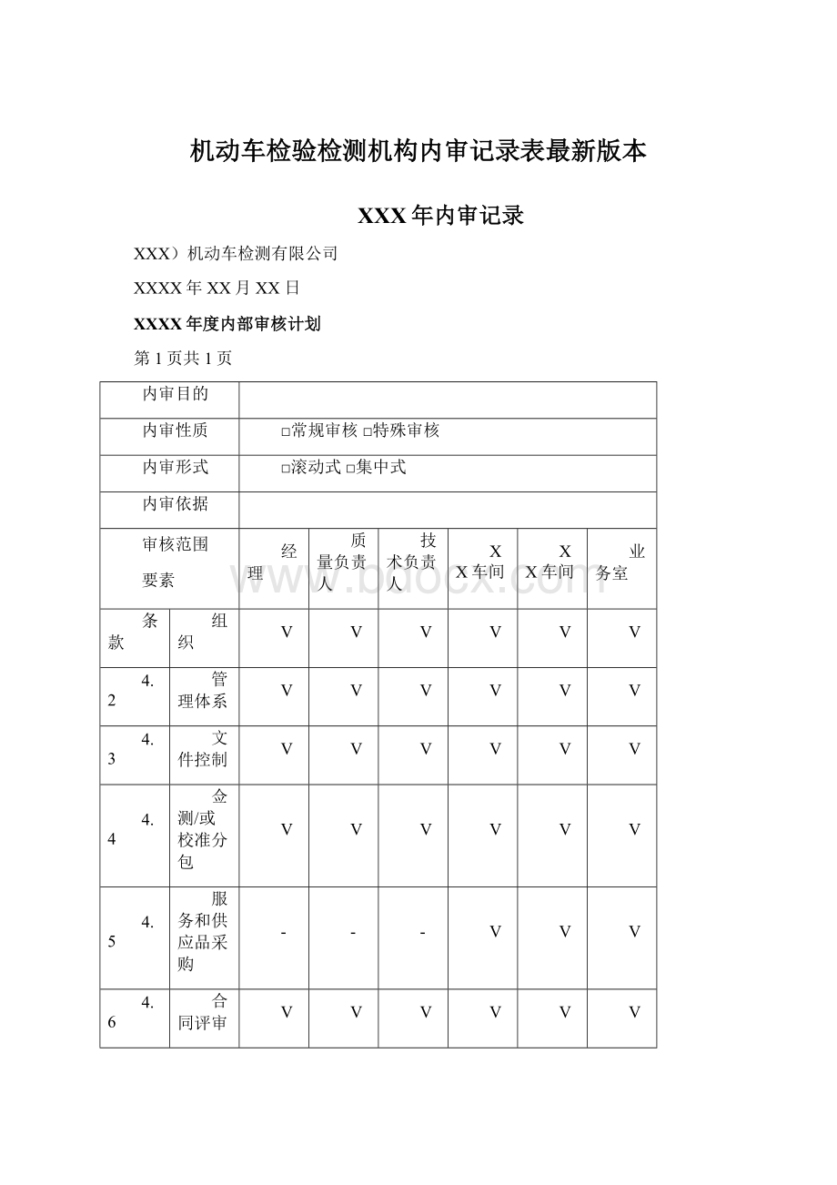 机动车检验检测机构内审记录表最新版本.docx