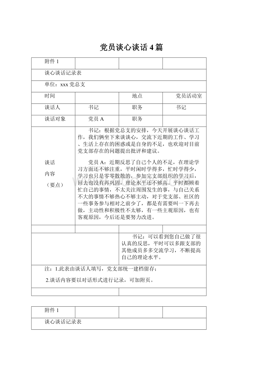 党员谈心谈话4篇Word格式.docx