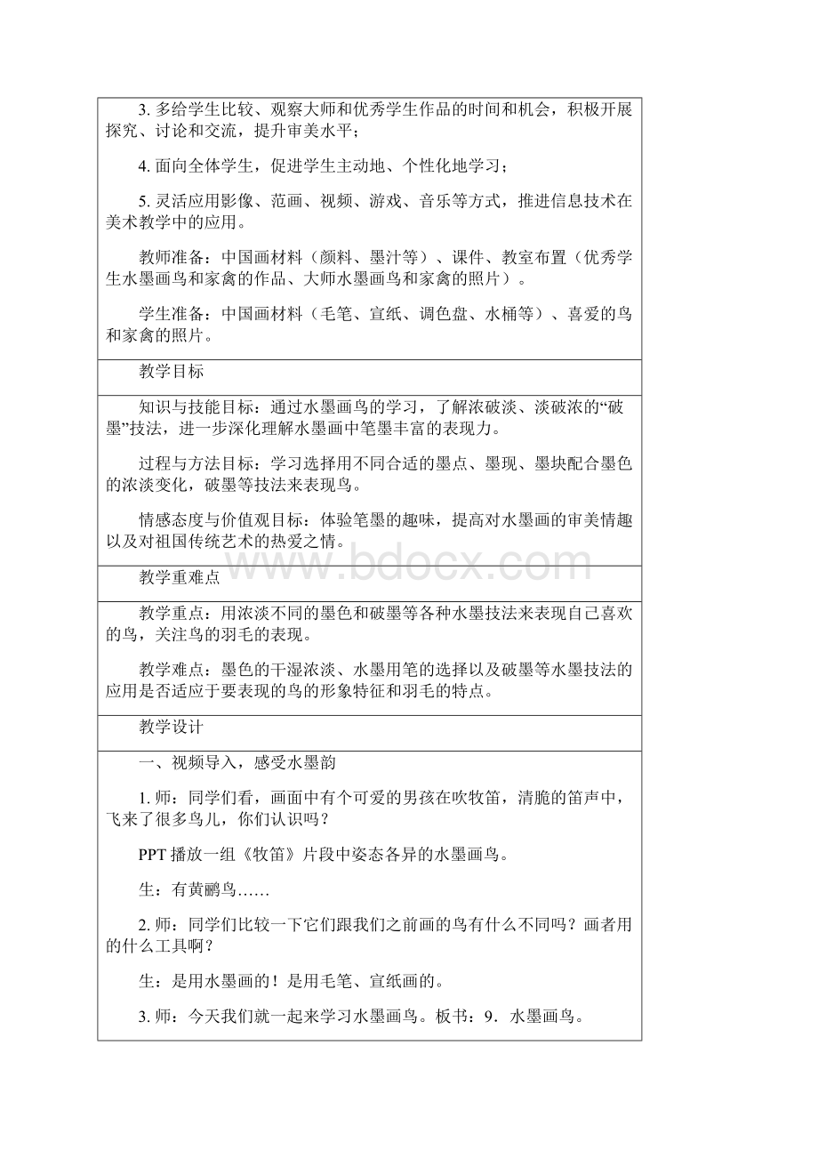 学年度苏少版四年级美术下册精品 水墨画鸟教学设计Word下载.docx_第2页