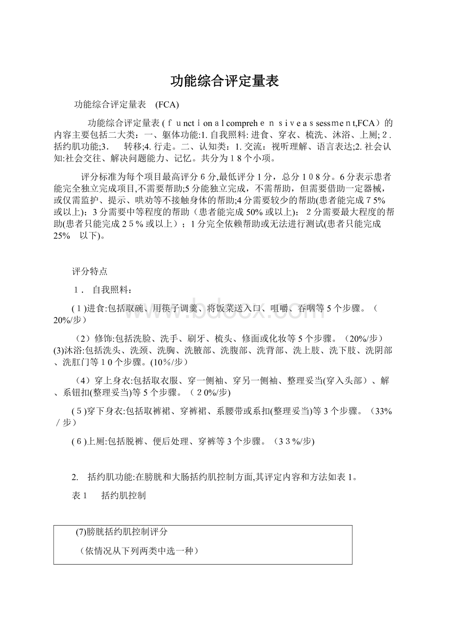 功能综合评定量表文档格式.docx_第1页