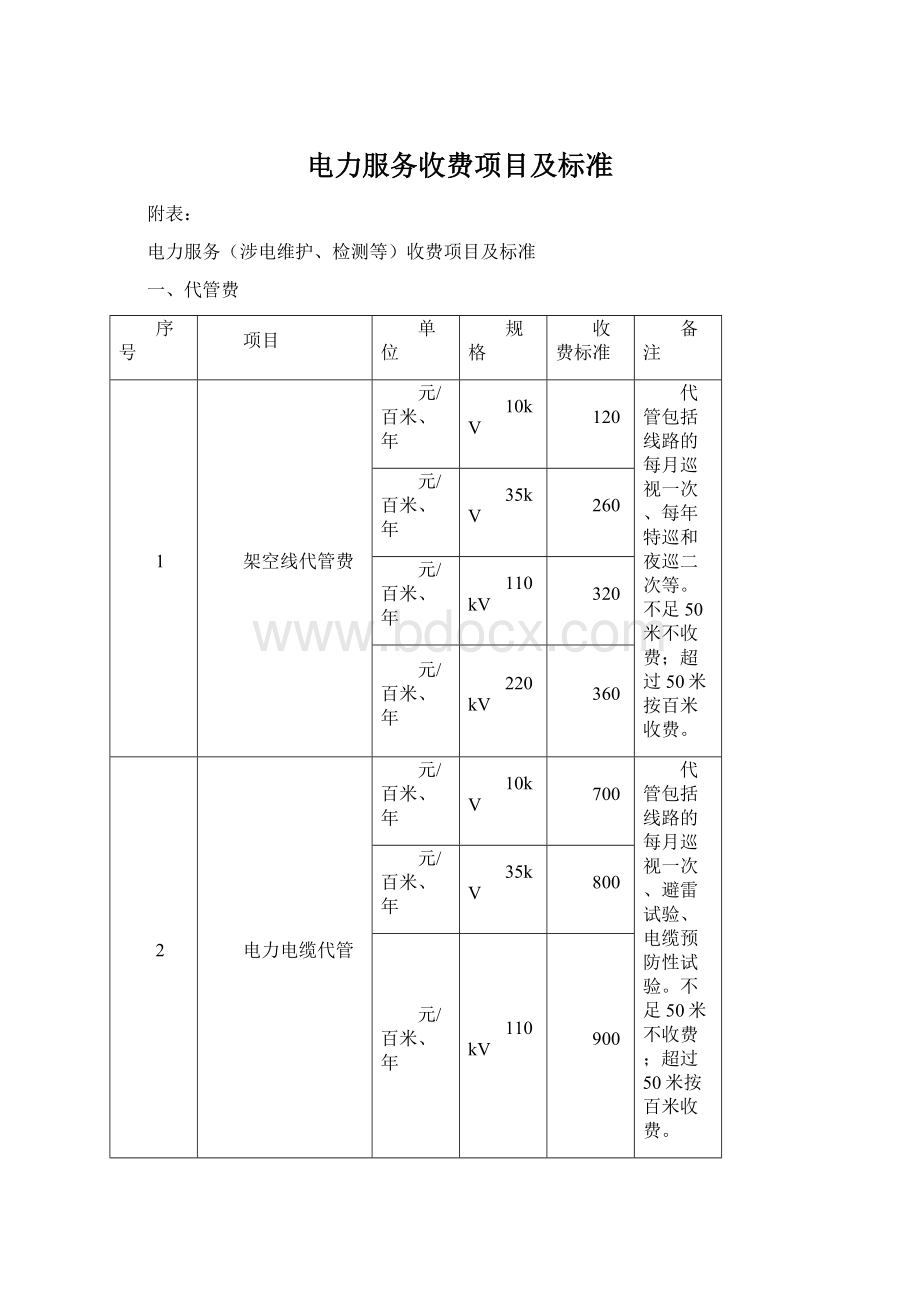 电力服务收费项目及标准Word文档下载推荐.docx_第1页