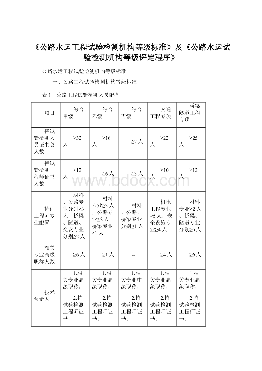 《公路水运工程试验检测机构等级标准》及《公路水运试验检测机构等级评定程序》.docx_第1页