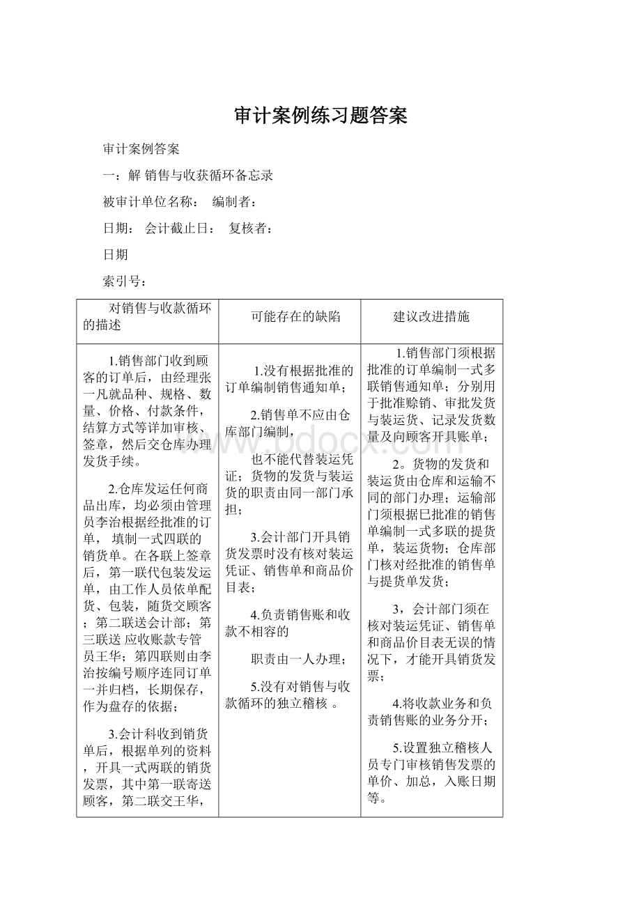 审计案例练习题答案Word格式.docx_第1页