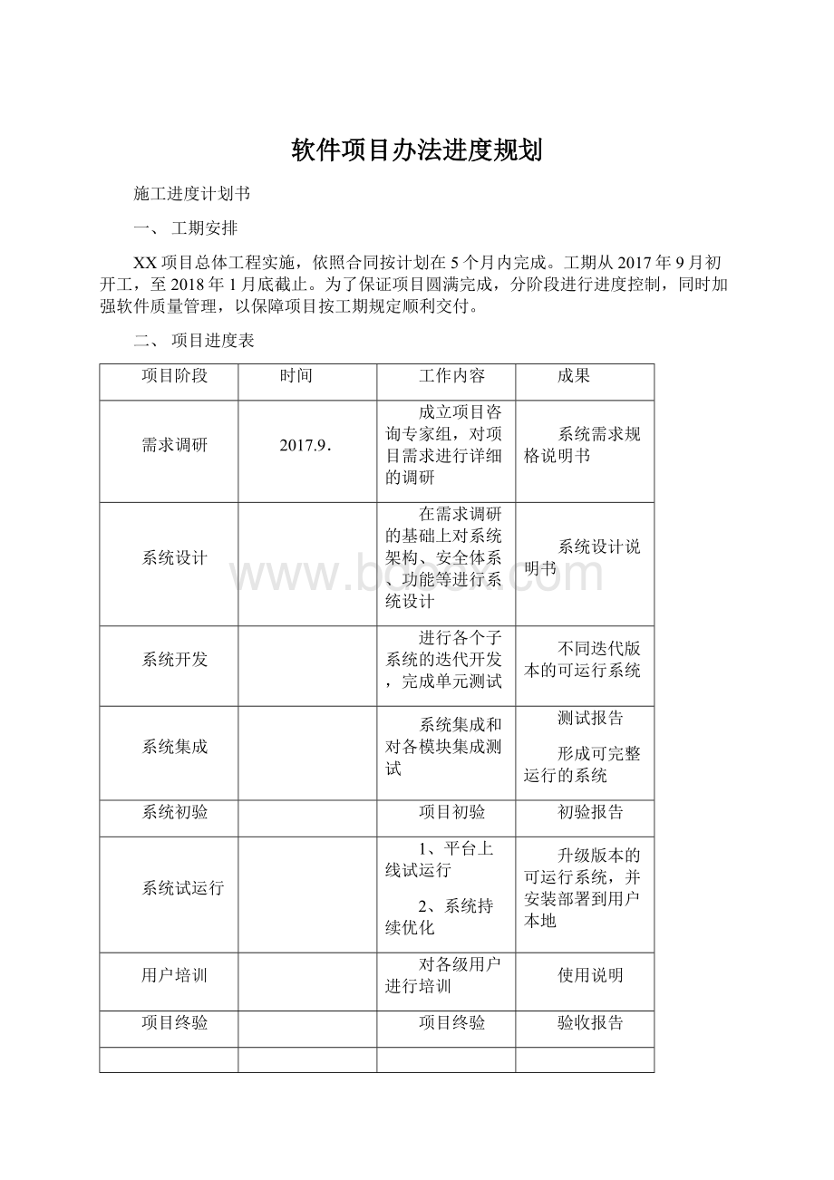 软件项目办法进度规划.docx