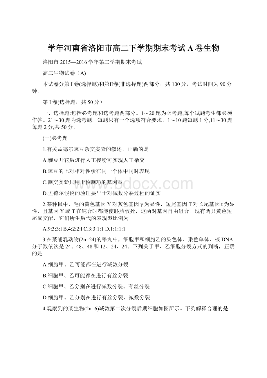 学年河南省洛阳市高二下学期期末考试A卷生物Word文件下载.docx_第1页