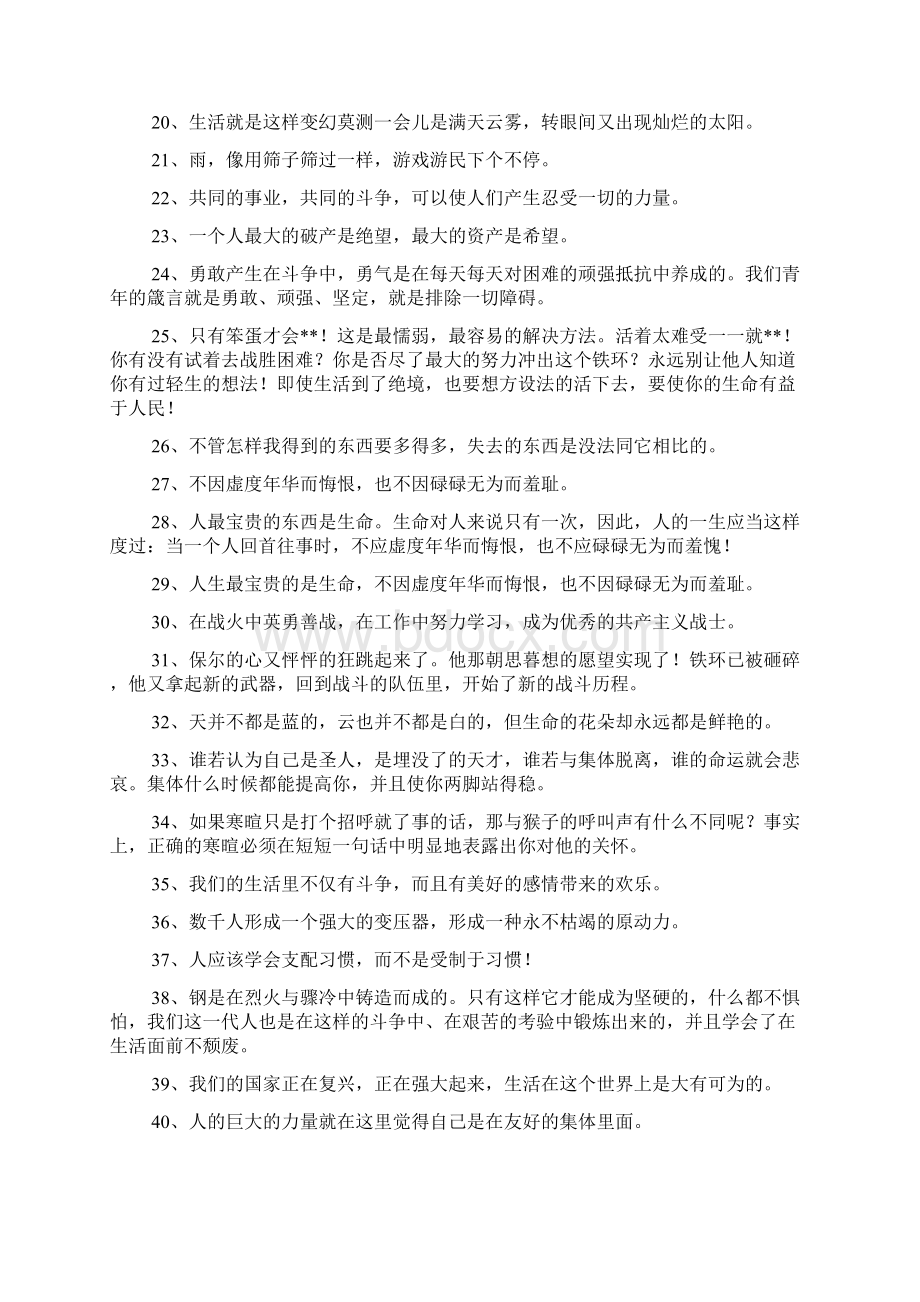 钢铁是怎样炼成的名句doc文档格式.docx_第2页