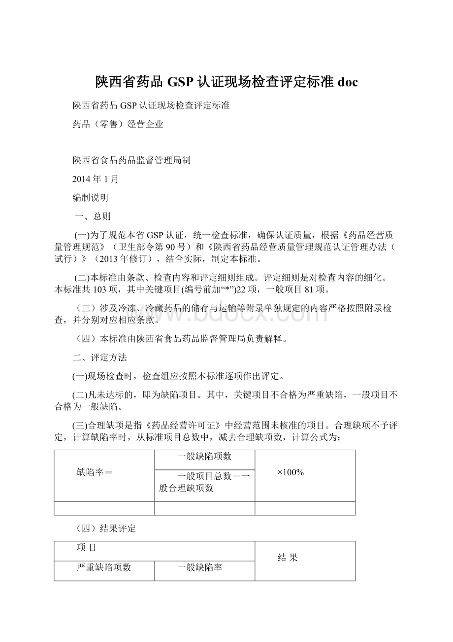 陕西省药品GSP认证现场检查评定标准doc.docx