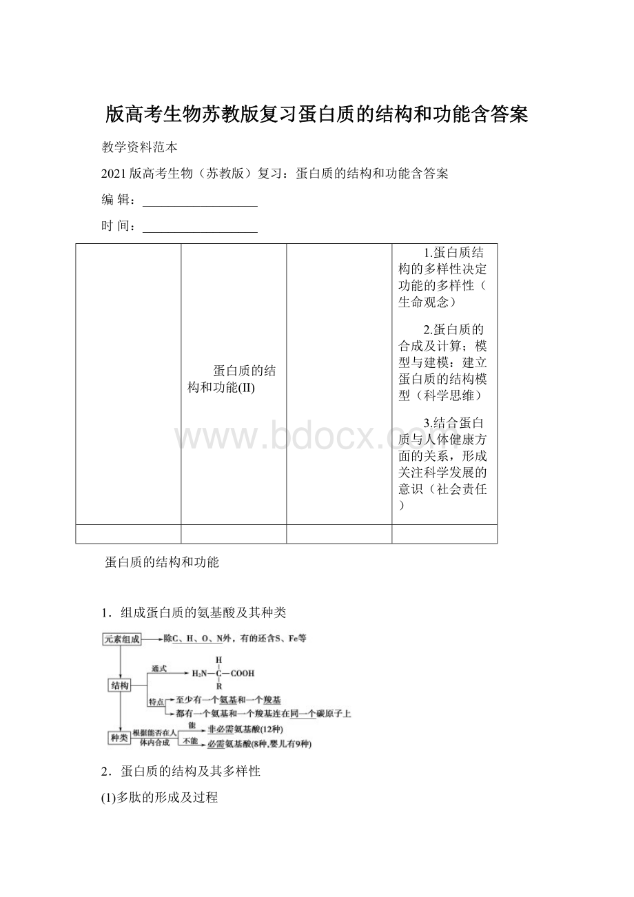 版高考生物苏教版复习蛋白质的结构和功能含答案Word文档下载推荐.docx_第1页