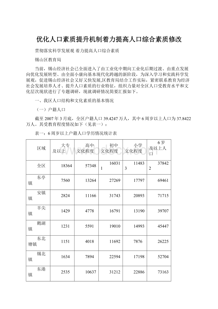 优化人口素质提升机制着力提高人口综合素质修改.docx_第1页