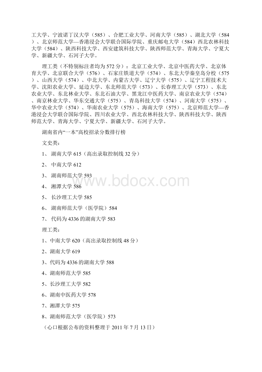 湖南高考一本各高校投档线及湖南省内一本录取及专业情况.docx_第3页