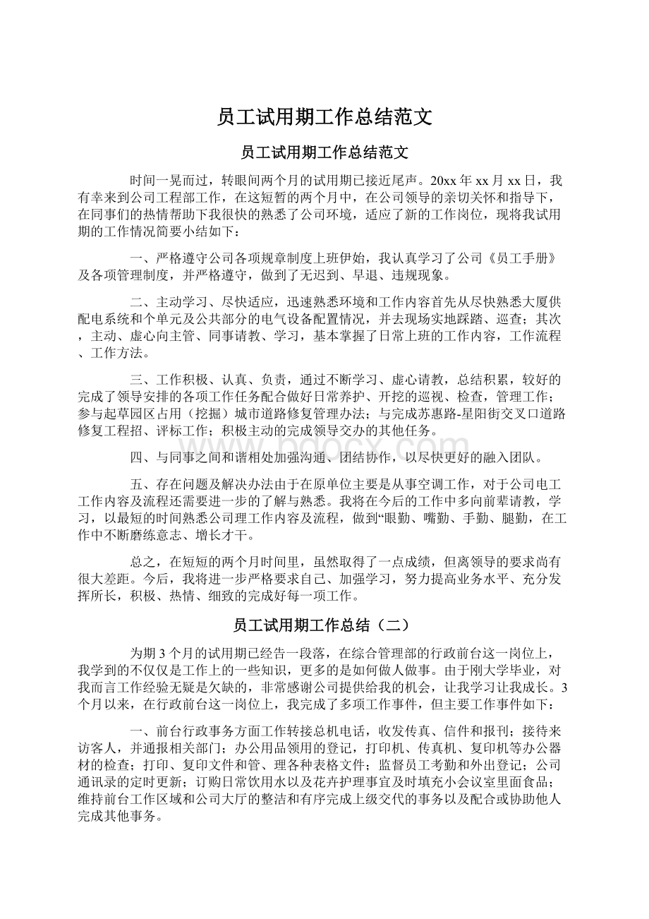 员工试用期工作总结范文Word格式文档下载.docx_第1页