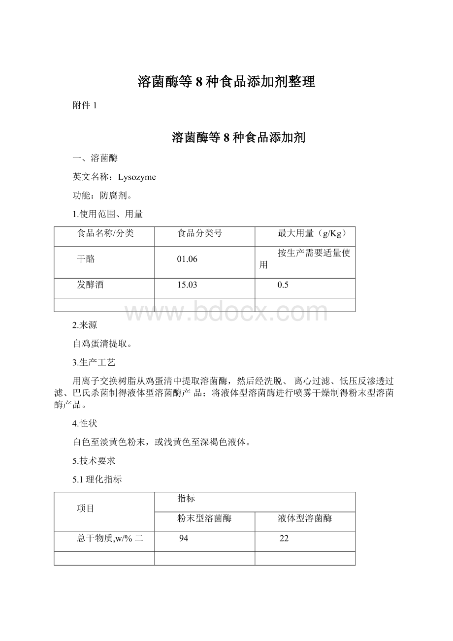 溶菌酶等8种食品添加剂整理.docx_第1页