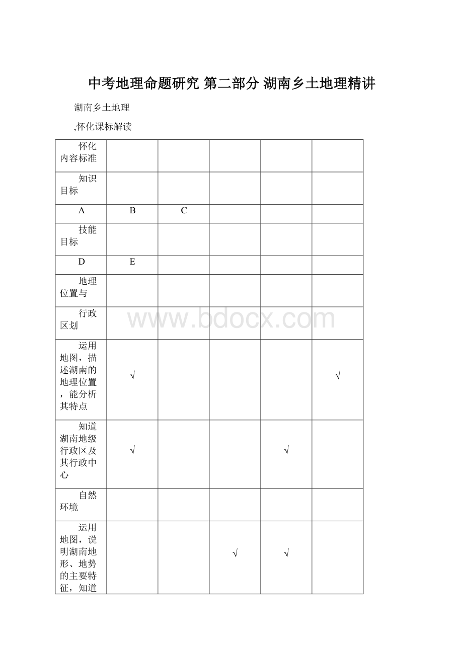 中考地理命题研究 第二部分 湖南乡土地理精讲Word格式文档下载.docx_第1页