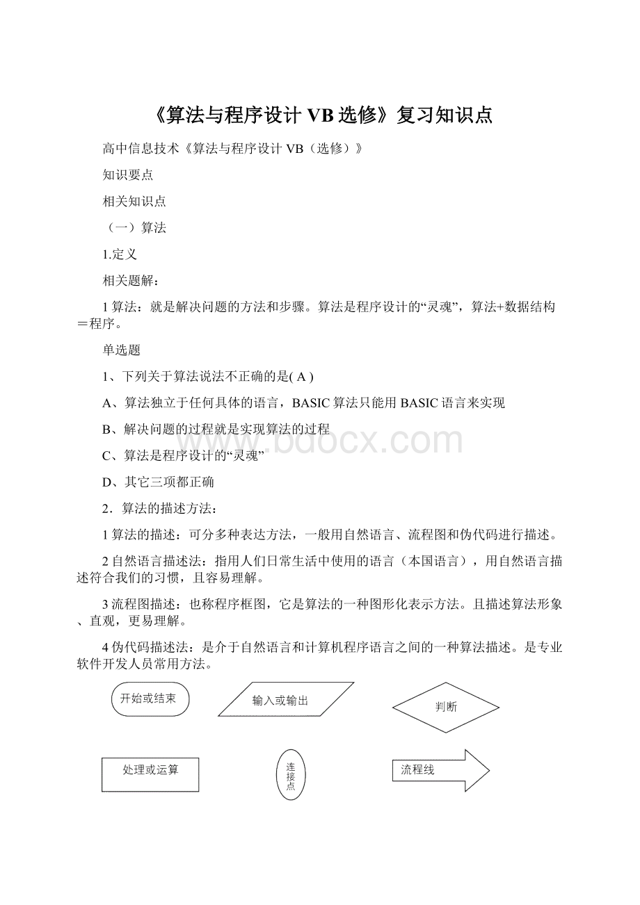 《算法与程序设计VB选修》复习知识点.docx