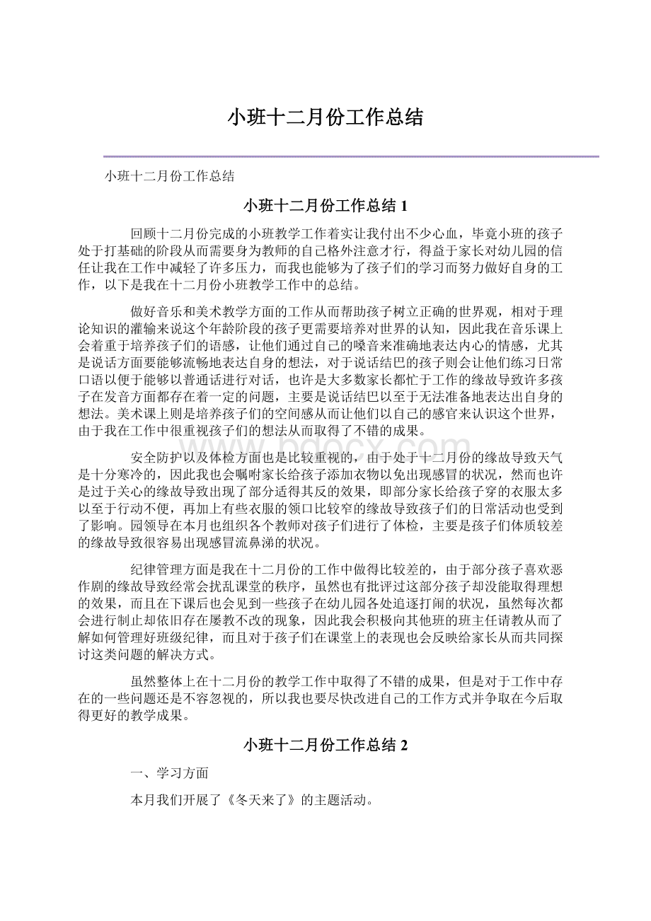 小班十二月份工作总结Word文档格式.docx