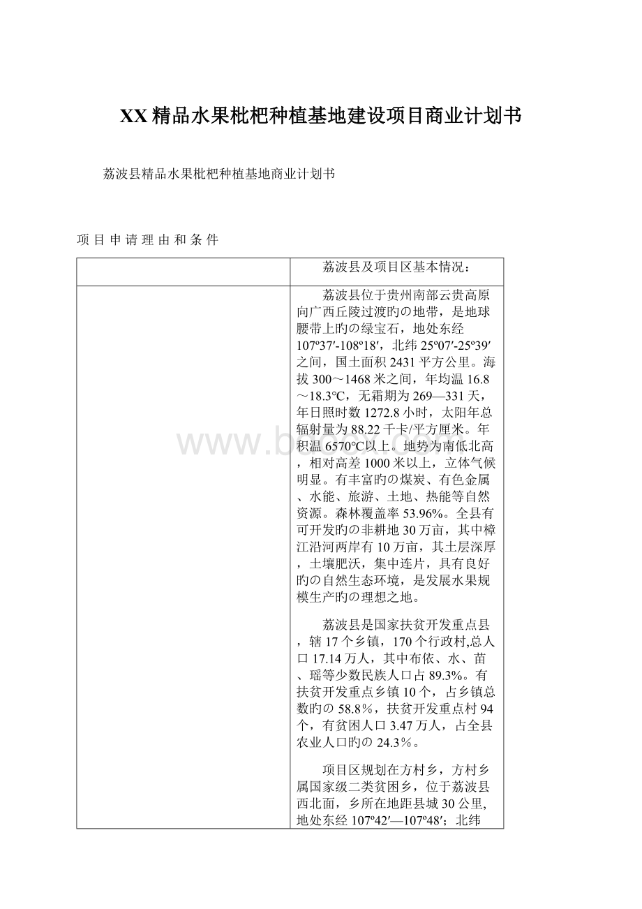 XX精品水果枇杷种植基地建设项目商业计划书.docx