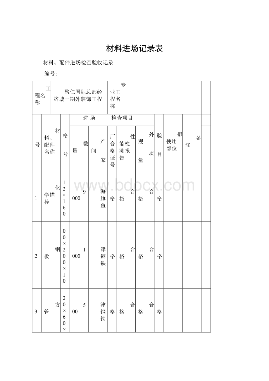 材料进场记录表文档格式.docx