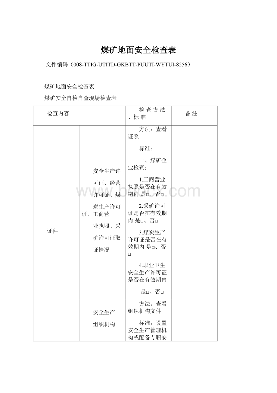 煤矿地面安全检查表.docx_第1页