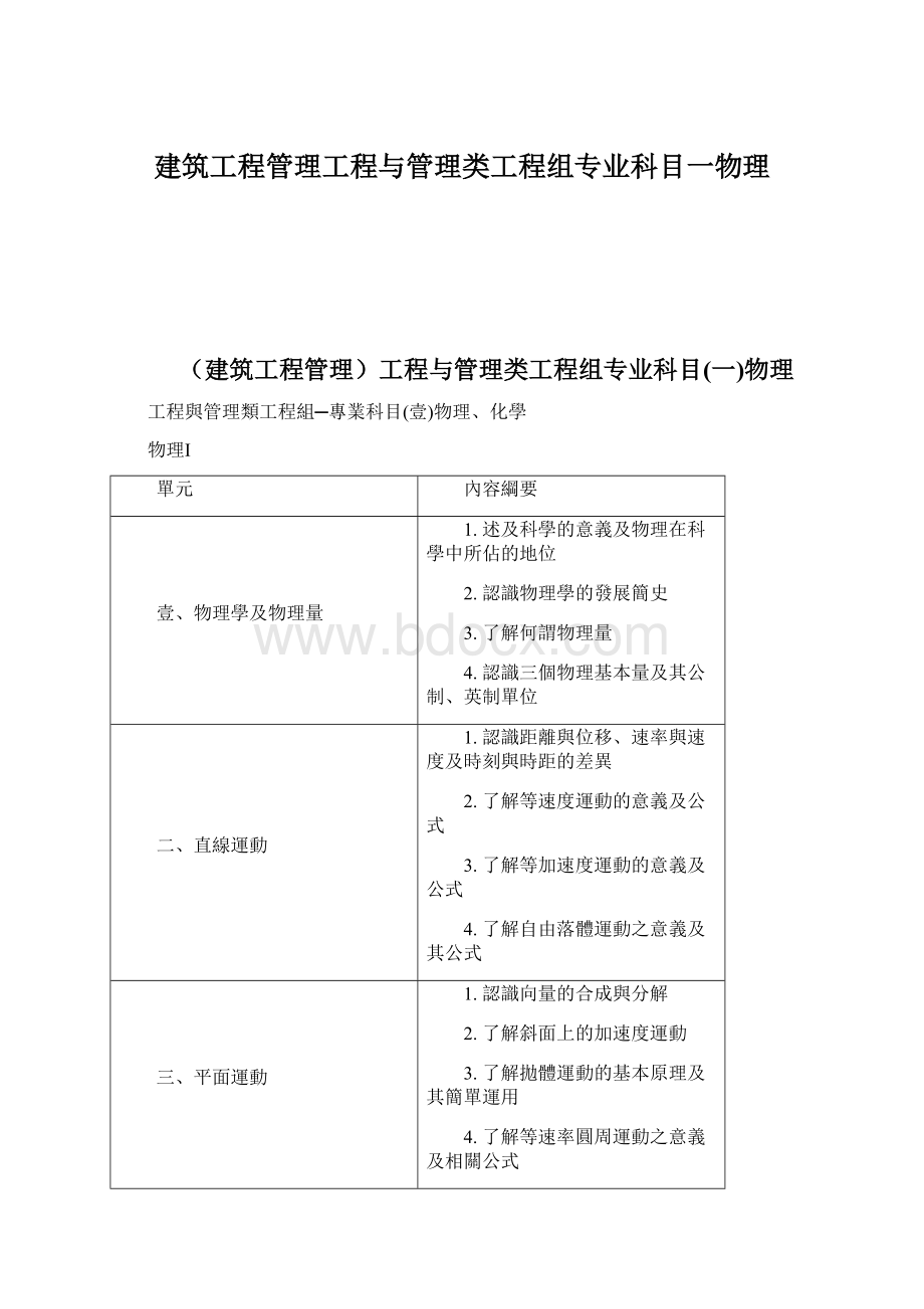 建筑工程管理工程与管理类工程组专业科目一物理Word文件下载.docx