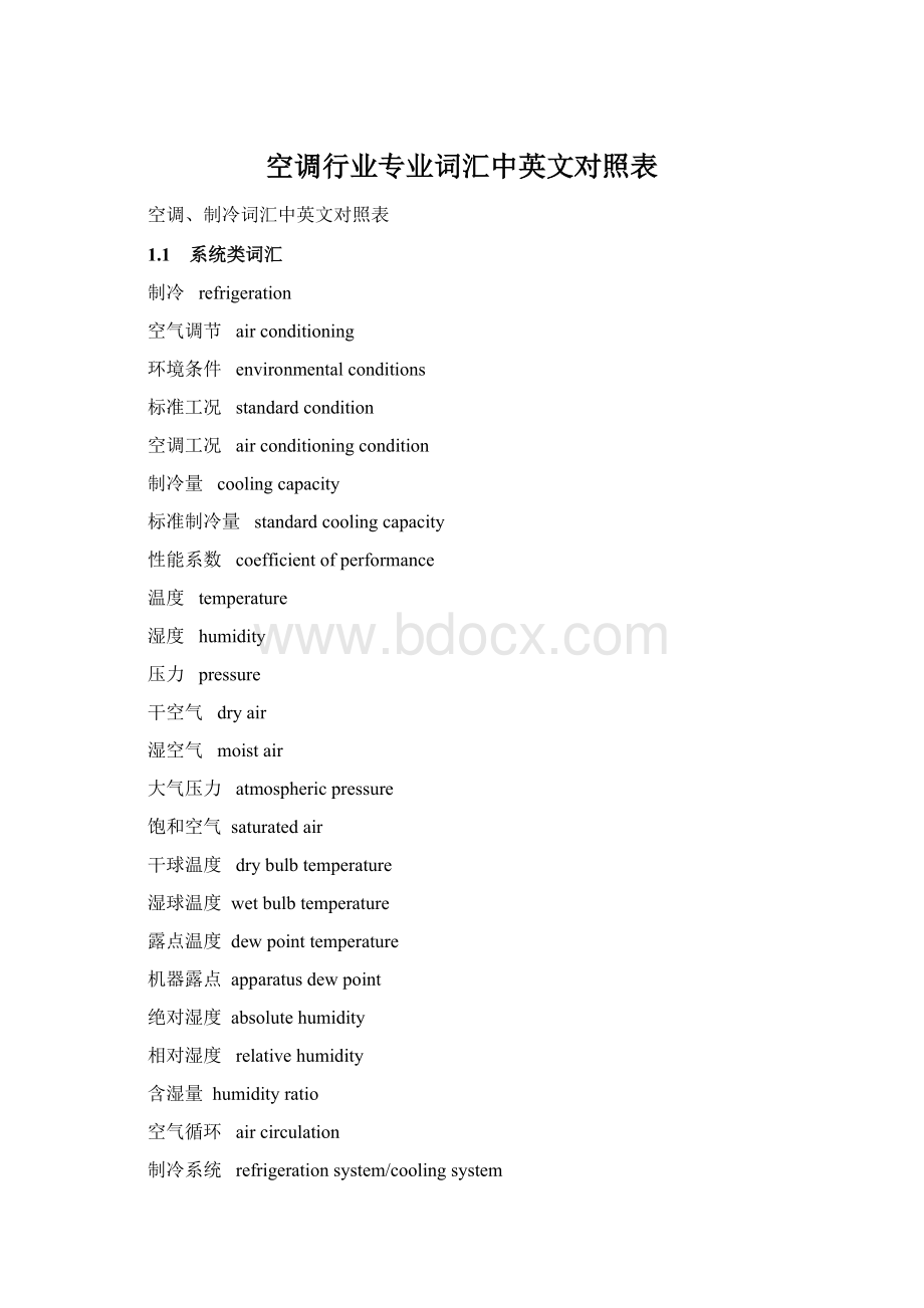 空调行业专业词汇中英文对照表Word格式.docx_第1页