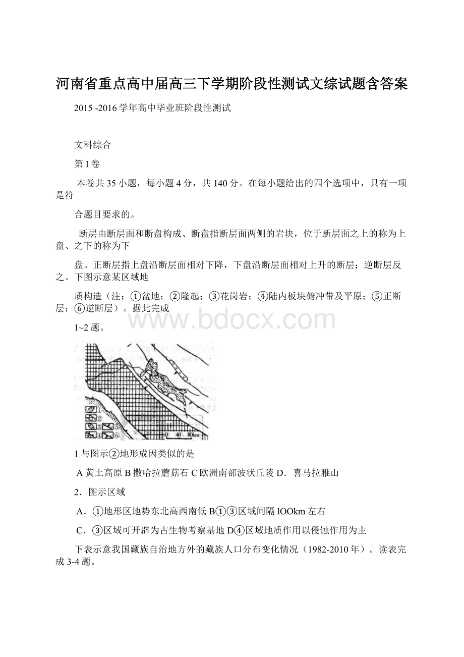 河南省重点高中届高三下学期阶段性测试文综试题含答案.docx_第1页