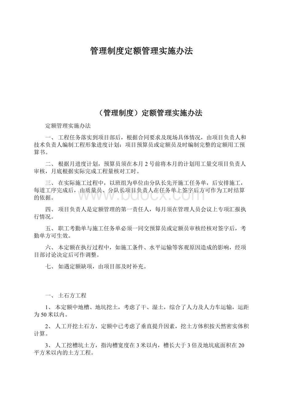 管理制度定额管理实施办法Word文档格式.docx