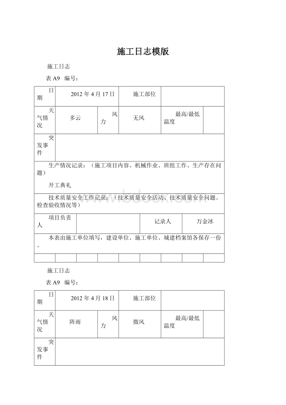 施工日志模版Word文档下载推荐.docx_第1页